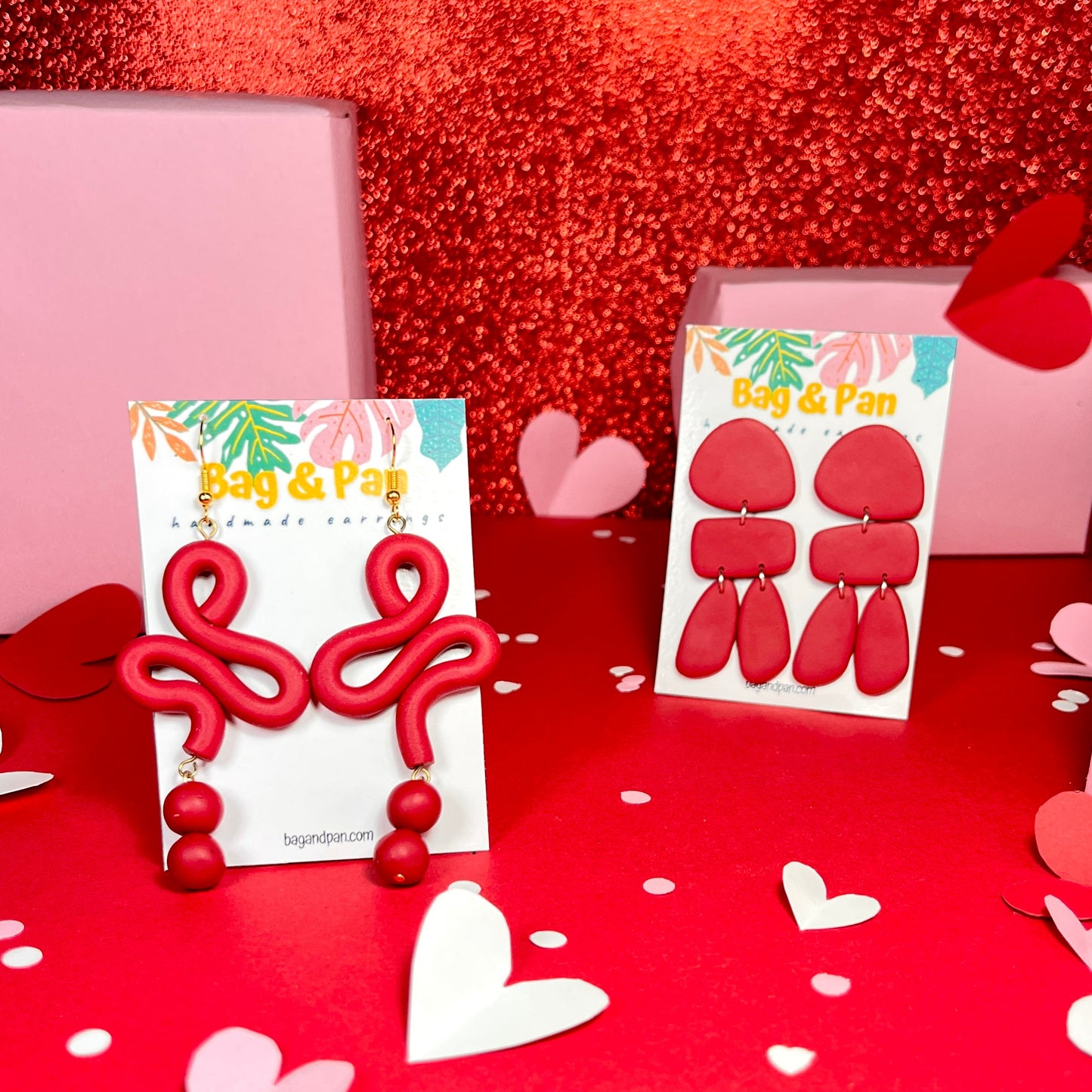 Heart 2 Heart Statement Earrings – Red Valentine’s Polymer Clay Earringse