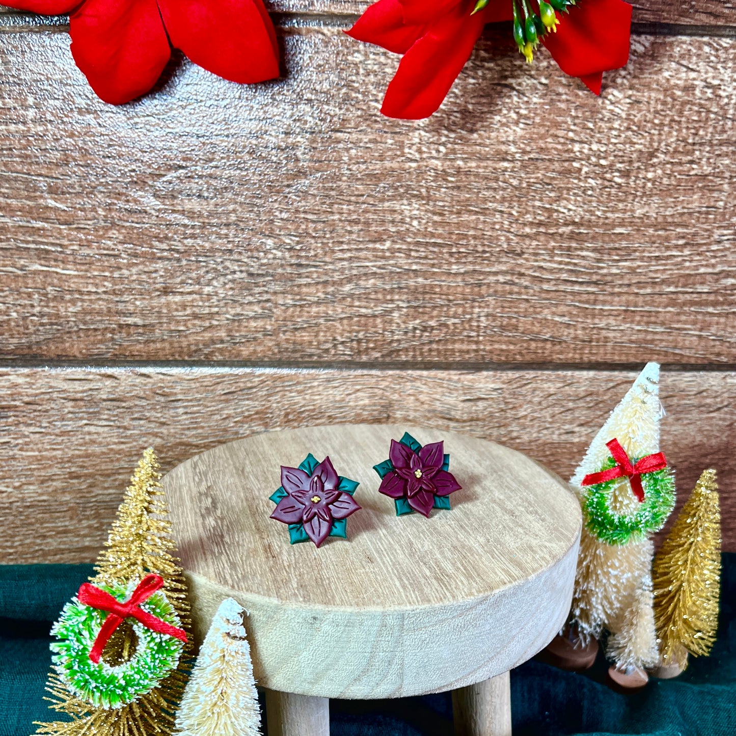 Classic Poinsettia Knob Earrings & Necklaces