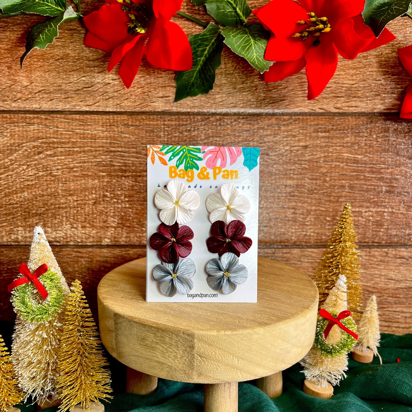 Christmas Petunia Mini Trio - Festive Floral Stud Set