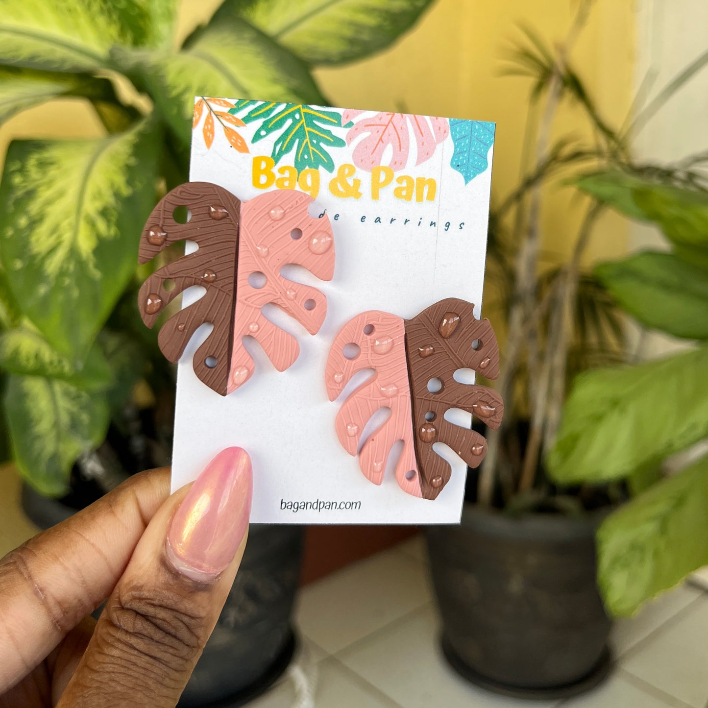 Giant Monstera Leaf Stud Earrings