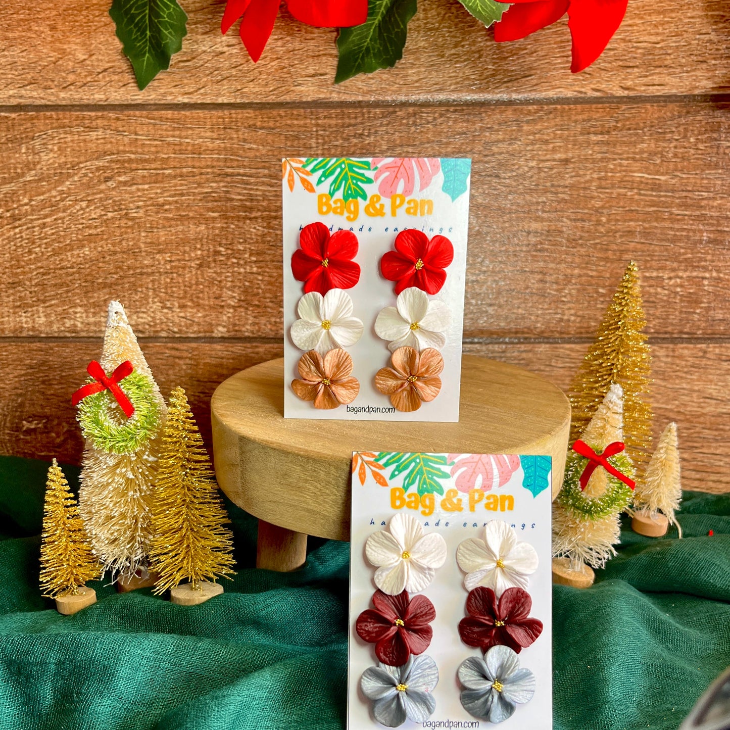 Christmas Petunia Mini Trio - Festive Floral Stud Set