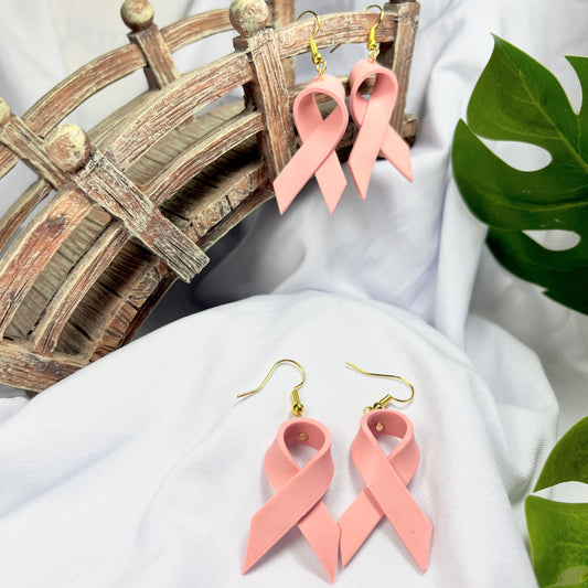 Pink Breast Cancer Awareness Ribbon Earrings - Lightweight Polymer Clay Earrings