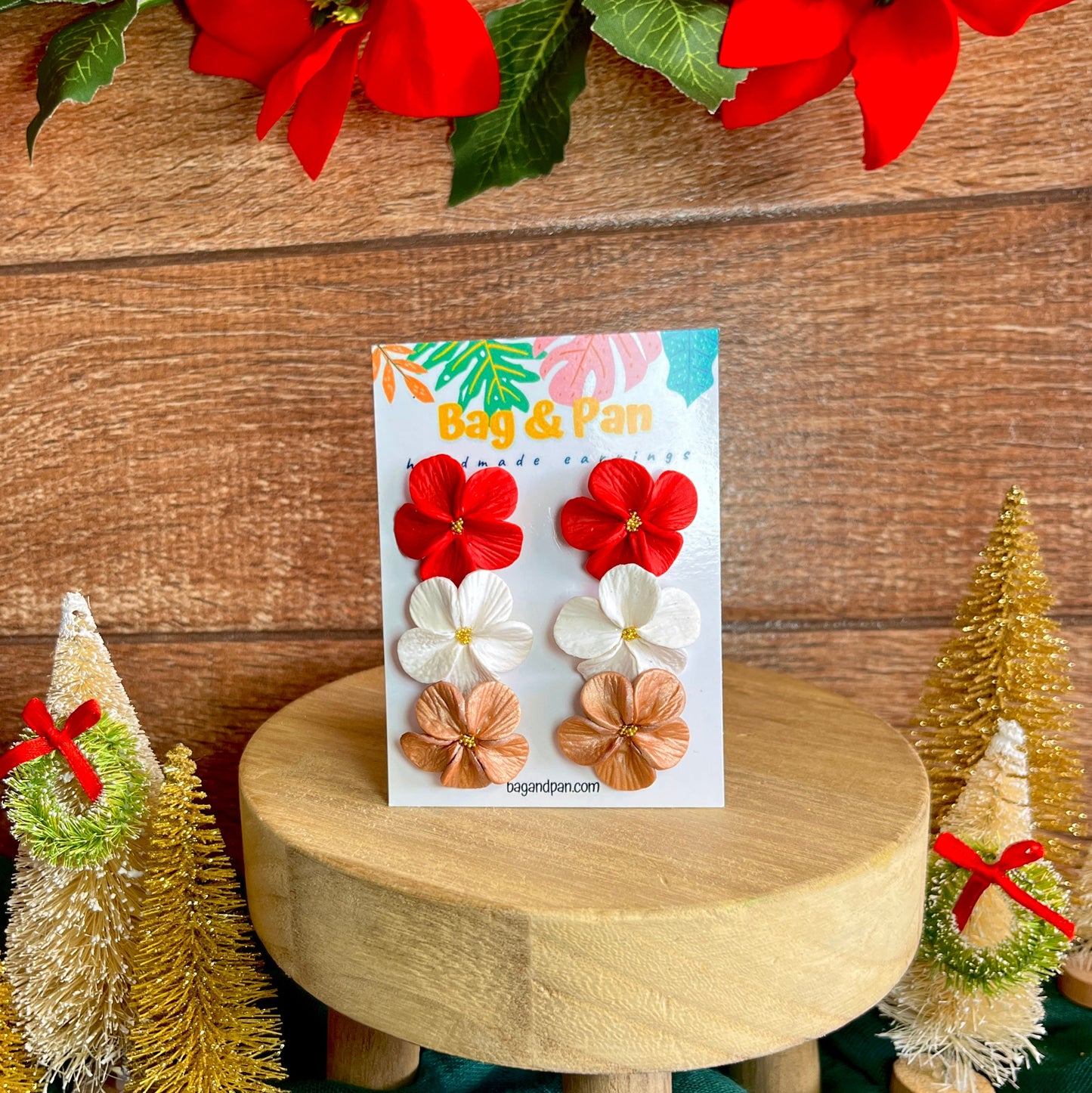 Christmas Petunia Mini Trio - Festive Floral Stud Set