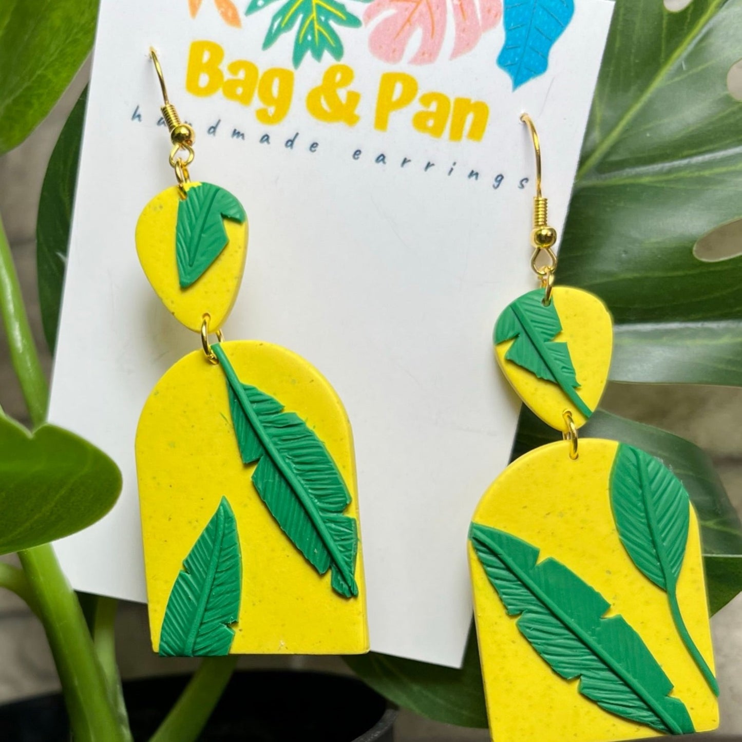 Banana Leaf Polymer Clay Earrings
